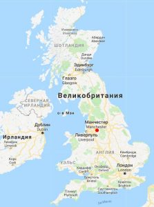 Манчестер на карте Великобритании